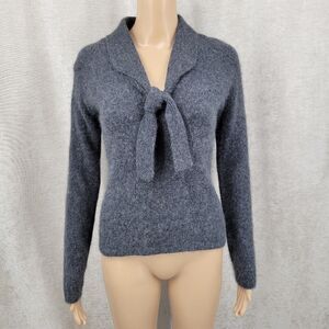 Tangents Angora Blend Gray Women's Sweater with Bow Detail Vintage